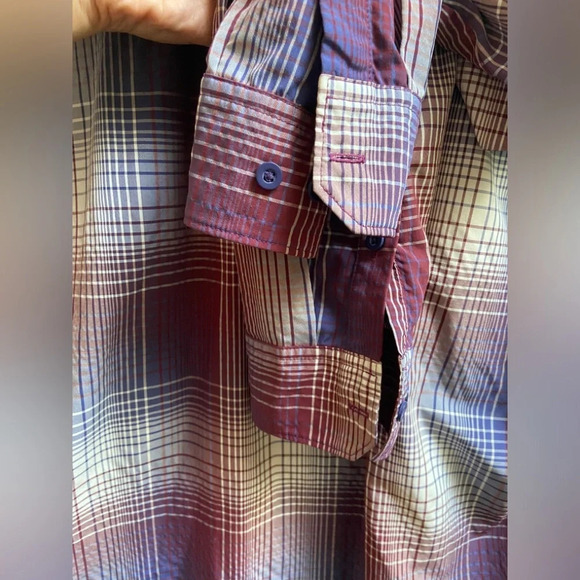 MEC Mountain Equipment Company  Ombre Plaid UV Protection button shirt Sz L - Picture 3 of 9
